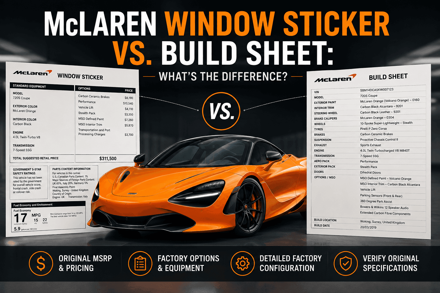 mclaren window sticker vs. build sheet